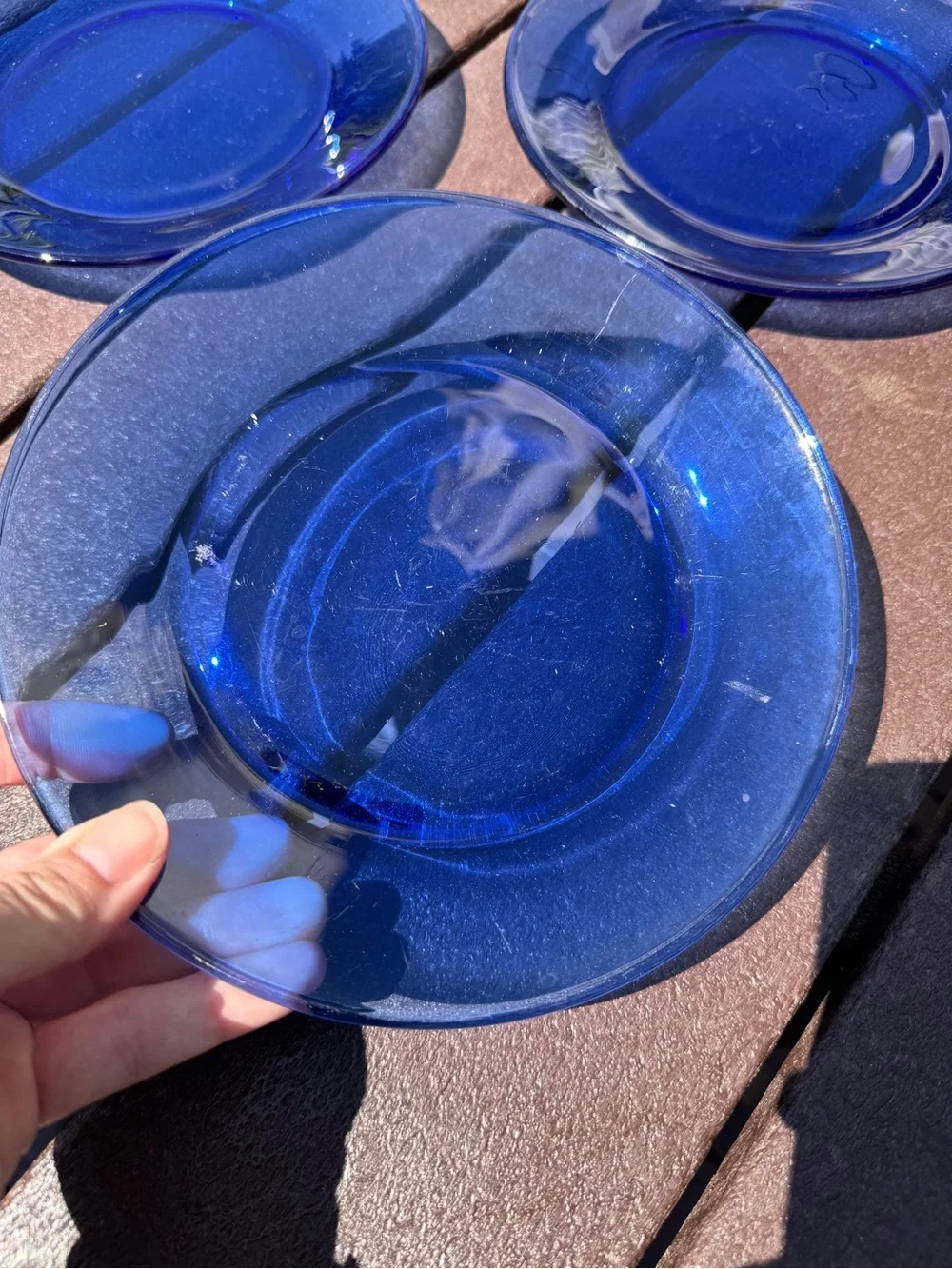 Vintage - Set of Three Cobalt Blue Glass Dessert Plates